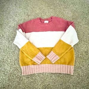 Fall fuzzy, stripped sweater. Lightly worn
